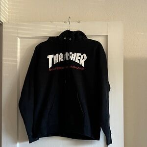 Thrasher Black Hoodie with White and Red Logo
